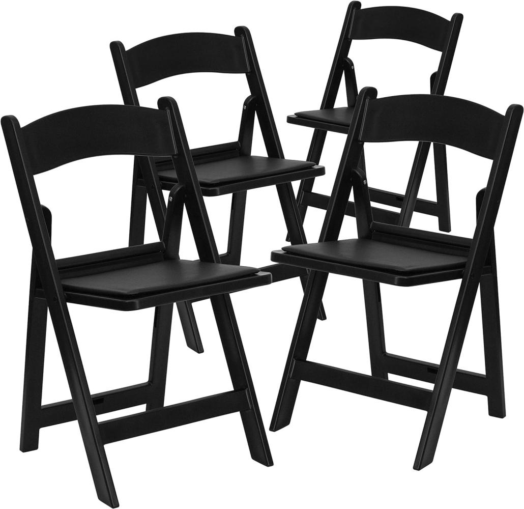 Flash Furniture Klappstuhl HERCULES – Stuhl zum Klappen für Gäste oder Veranstaltungen bis 500 kg belastbar – Pflegeleichter Küchenstuhl mit abnehmbarem Sitzpolster – 4er-Set – Schwarz Bild 1