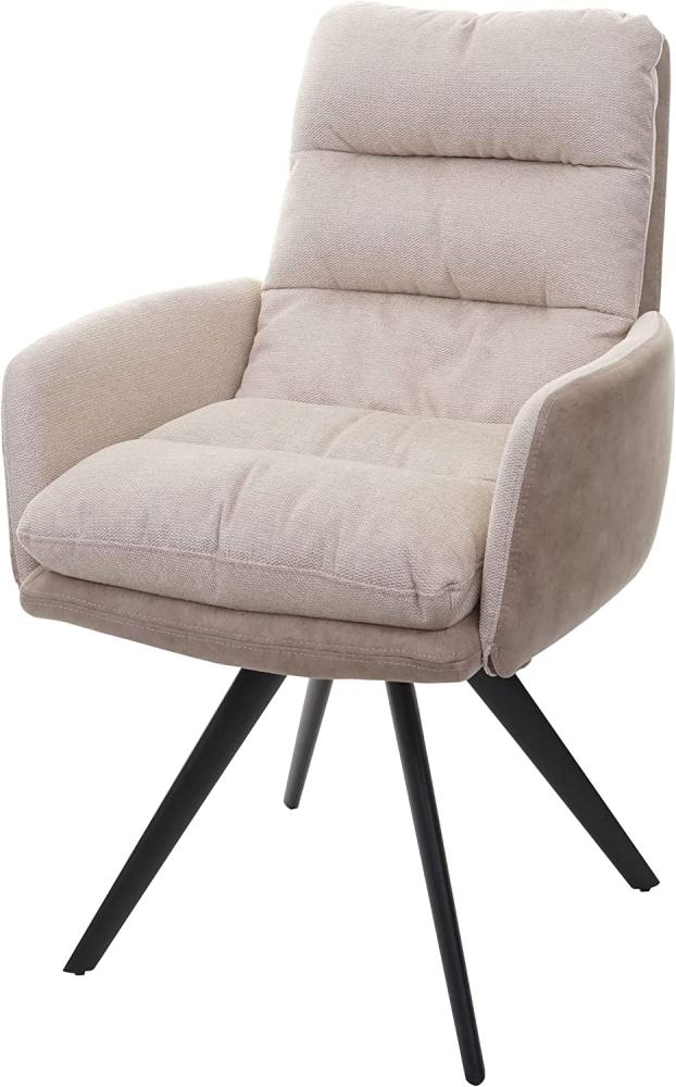 Esszimmerstuhl HWC-G66, Küchenstuhl Stuhl, drehbar Auto-Position Stoff/Textil ~ creme, mit Armlehne Bild 1