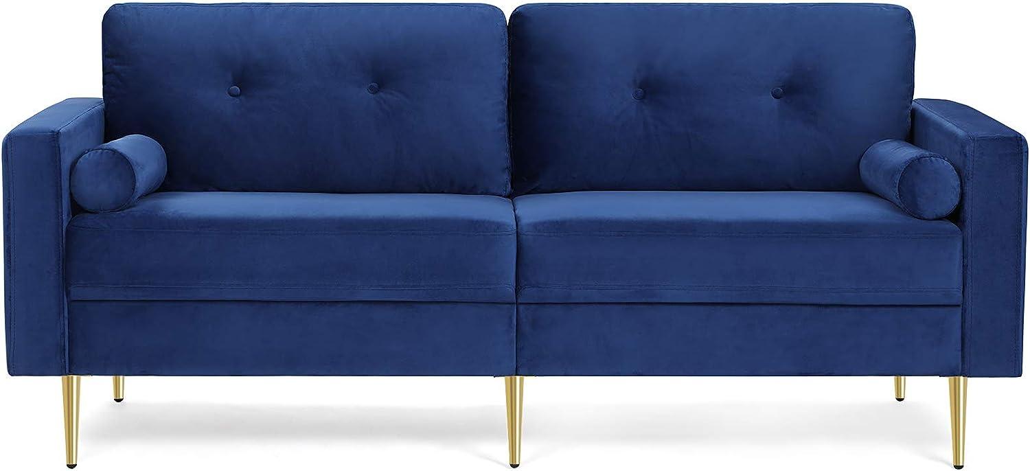 VASAGLE 3-Sitzer Sofa, Couch für Wohnzimmer, Bezug aus Samt, für Wohnungen, kleinen Raum, Holzgestell, Metallbeine, einfacher Aufbau, modernes Design, 183 x 78 x 88 cm, blau LCS001Q01 Bild 1
