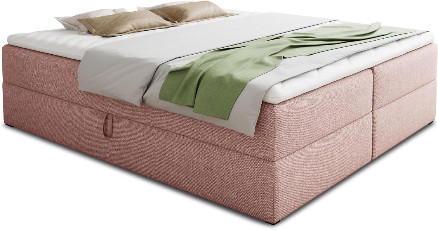 Boxspringbett Base mit 2 Bettkästen - Doppelbett mit Bonell-Matratze und Topper, Polsterbett, Freistehendes Bett (Pink (Inari 52), 160 x 200 cm) Bild 1