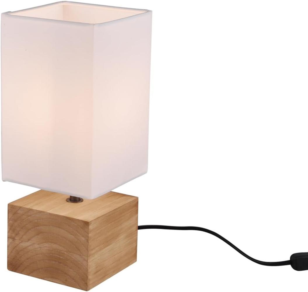 LED Tischleuchte Holzfuß mit Stoffschirm in Weiß 12x12cm Höhe 30cm Bild 1