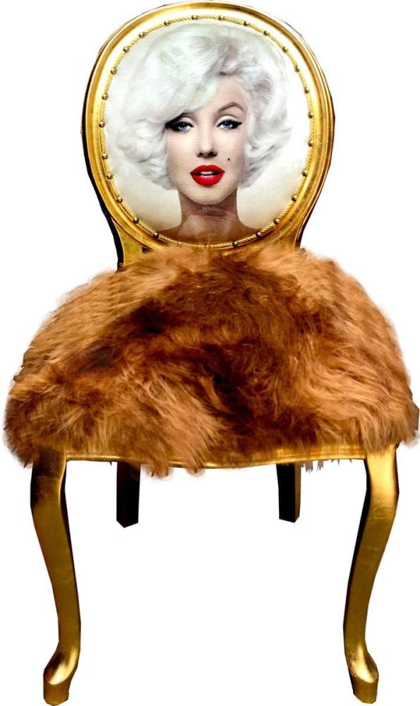 Casa Padrino Luxus Barock Esszimmer Stuhl Marilyn Monroe mit Kunstfell Gold - Handgefertigter Pop Art Designer Stuhl Bild 1