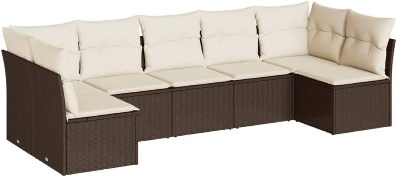 vidaXL 7-tlg. Garten-Sofagarnitur mit Kissen Braun Poly Rattan Bild 1