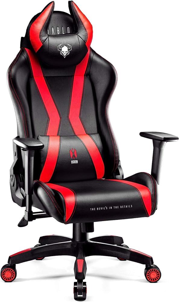 Diablo X-Horn 2. 0 Gaming Stuhl für Kinder Bürostuhl Gamer Chair Schreibtischstuhl 3D Armlehnen Ergonomisches Design Nacken/- Lendenkissen Kunstleder Wippfunktion Rot Kids (S) Bild 1
