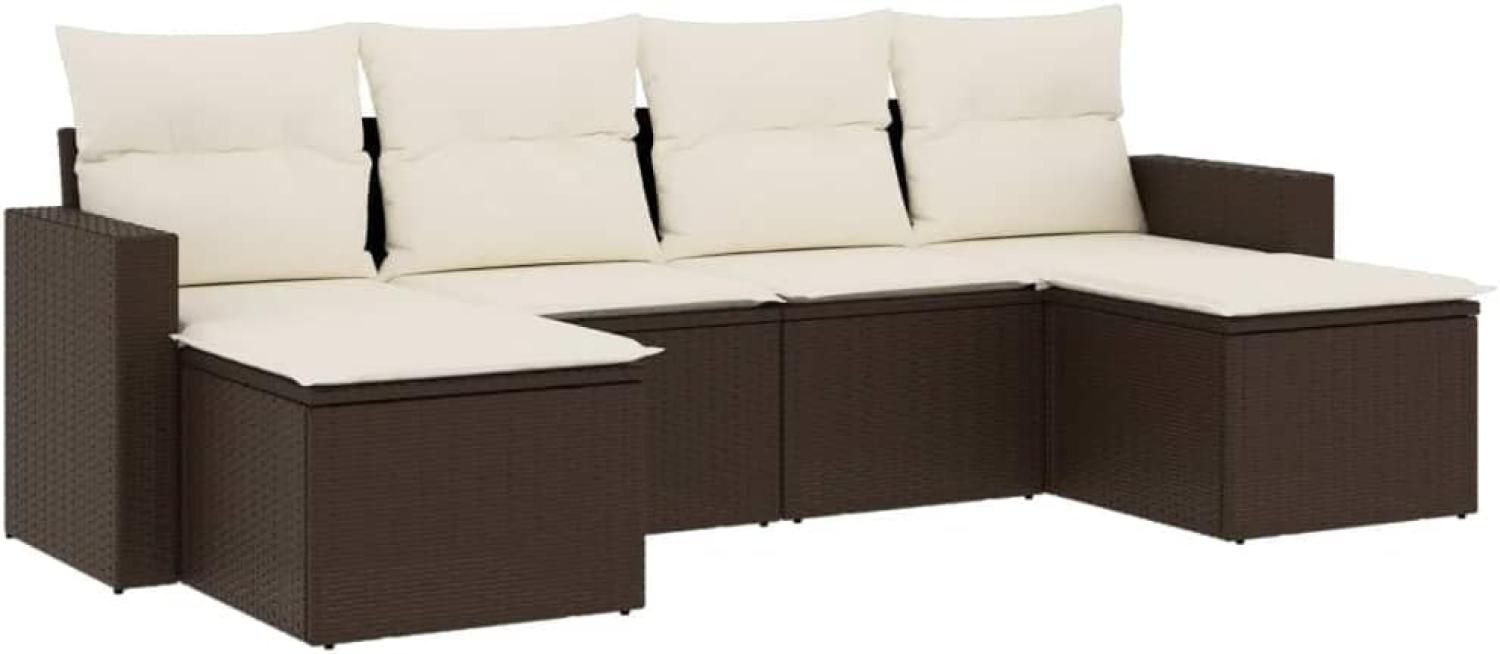 vidaXL 6-tlg. Garten-Sofagarnitur mit Kissen Braun Poly Rattan Bild 1