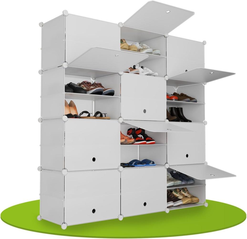 Juskys Schuhschrank mit 12 Würfel & Türen - Kunststoff Schrank für bis 48 Paar Schuhe - Regal geschlossen - Steckregal Schuhregal - Würfelregal Weiß Bild 1