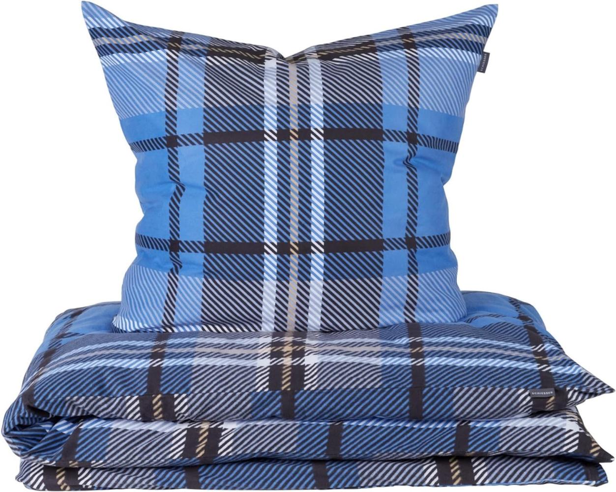 Schiesser Feinbiber Bettwäsche Set Borro aus weicher, wärmender Baumwolle, Farbe:Blau und Grau, Größe:155 cm x 220 cm Bild 1