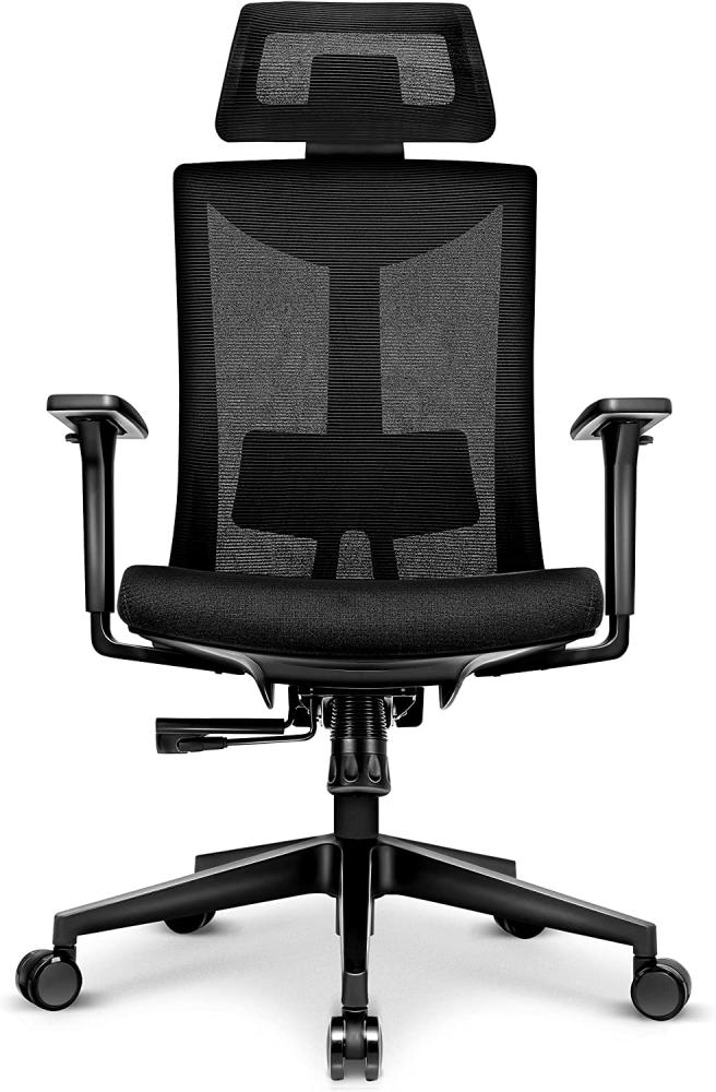 TRESKO Bürostuhl ergonomisch BS201 | Drehstuhl mit verstellbarer Lordosenstütze | Schreibtischstuhl mit Kopfstütze und Armlehne Bild 1