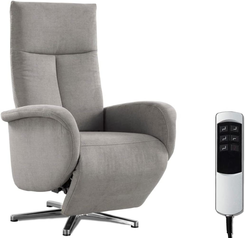 CAVADORE TV-Sessel Juba / Pflegeleichter Fernsehsessel mit elektrisch verstellbarer Relaxfunktion / 2 E-Motoren / 75 x 112 x 82 / Soft Clean Bezug, Silber Bild 1