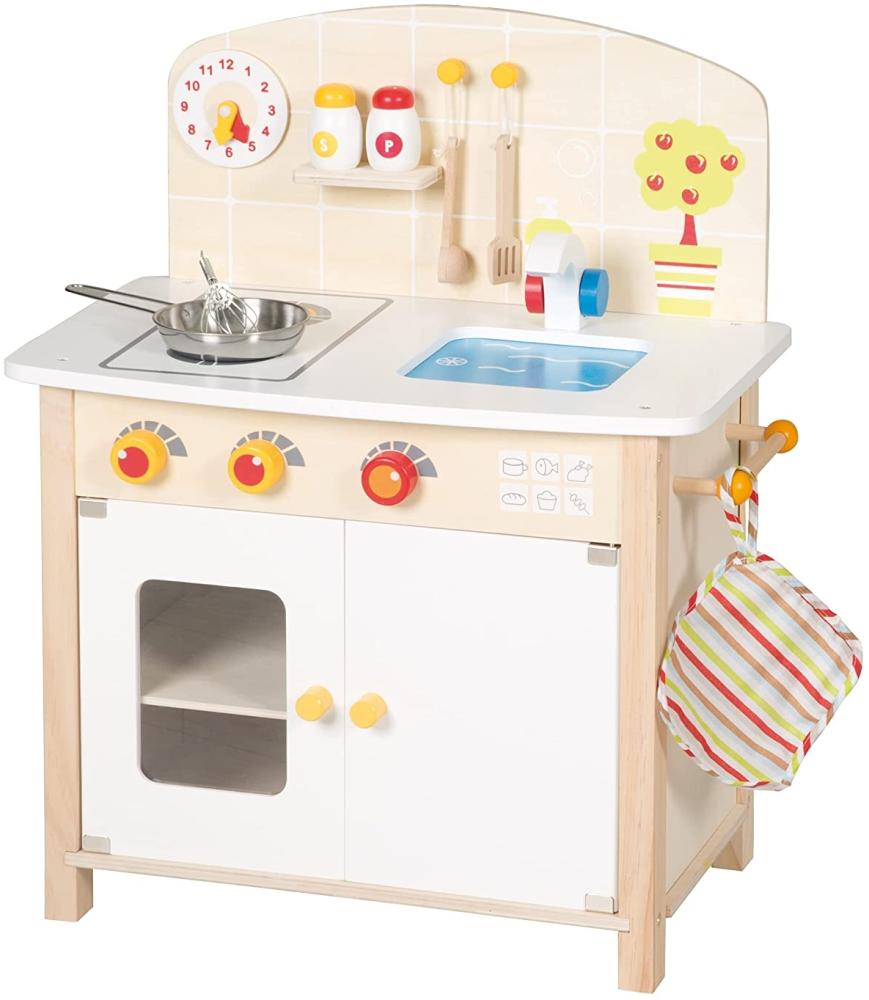 roba Spielküche, Kinderküche aus Holz, weiß/natur, Spielzeug-Küchenzeile mit 2 Kochstellen, Spüle, Wasserhahn & Zubehör Bild 1