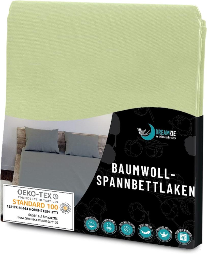 Dreamzie - Spannbettlaken 135x190cm - Baumwolle Oeko Tex Zertifiziert - Grün - 100% Jersey Spannbetttuch 135x190 Bild 1