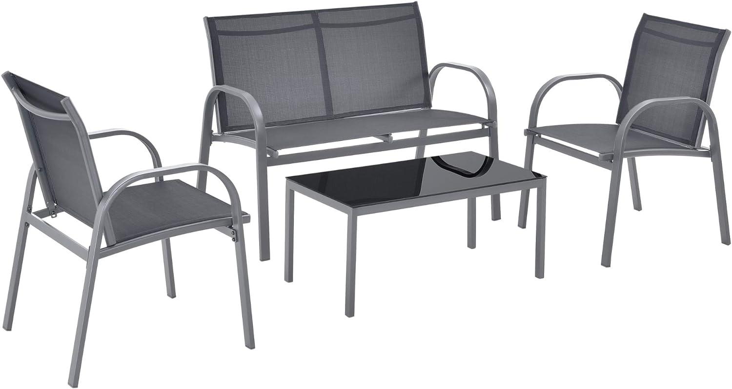 Gartenmöbel-Set Gagra Stühle mit Sitzbank und Tisch Dunkelgrau en. casa Bild 1