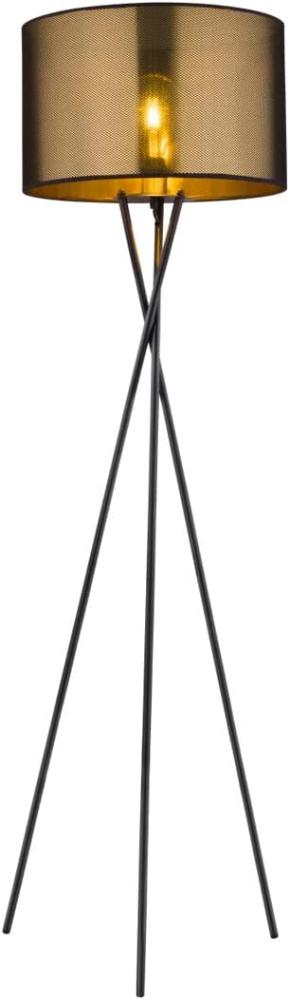 Tripod Stehlampe NUGGY mit Lampenschirm Gold und Netz Schwarz, Höhe 159cm Bild 1