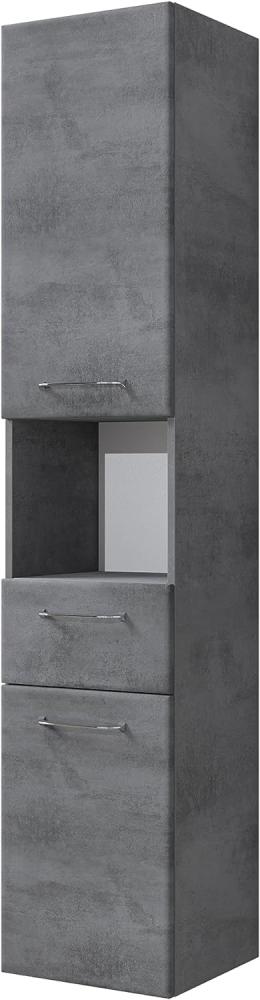 Pelipal Badezimmerschrank Quickset 945 in Oxid Dunkelgrau, 35 cm breit | Hochschrank mit 2 Türen, 1 Nische, 1 Schubkasten und 3 Einlegeböden Bild 1