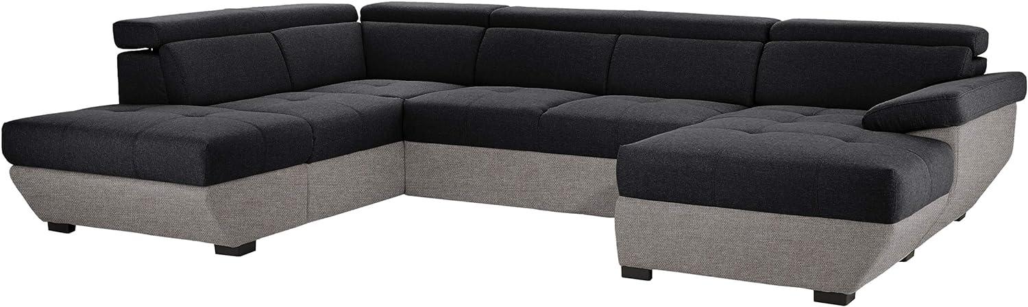 Mivano Wohnlandschaft Speedway, Modernes U-Form-Sofa mit verstellbaren Kopfstützen, 332 x 79 x 222, Zweifarbiger Bezug, Schwarz/Grau Bild 1
