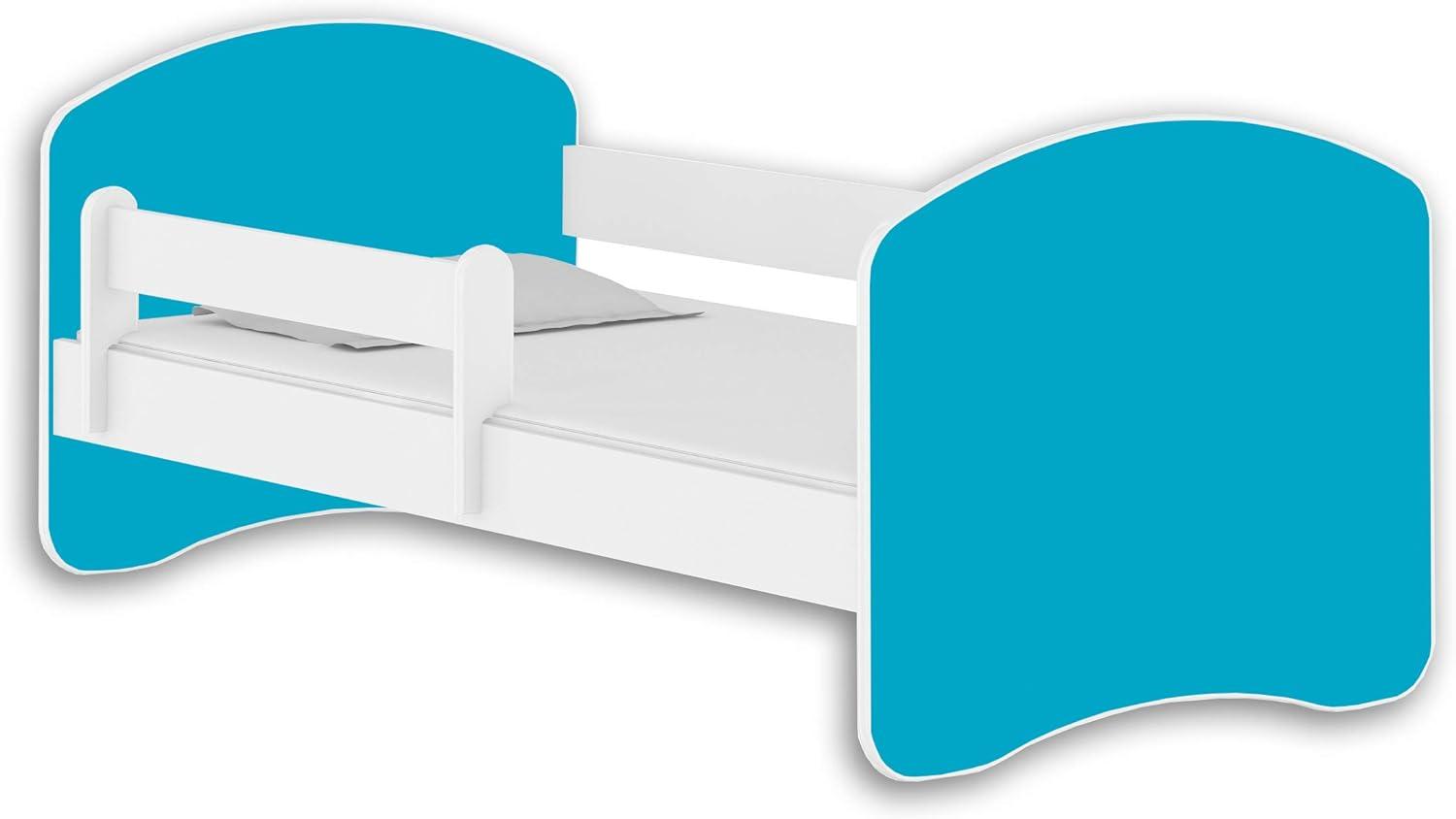 Jugendbett Kinderbett mit einer Schublade mit Rausfallschutz und Matratze Weiß ACMA II 140 160 180 (140x70 cm, Weiß - Blau) Bild 1
