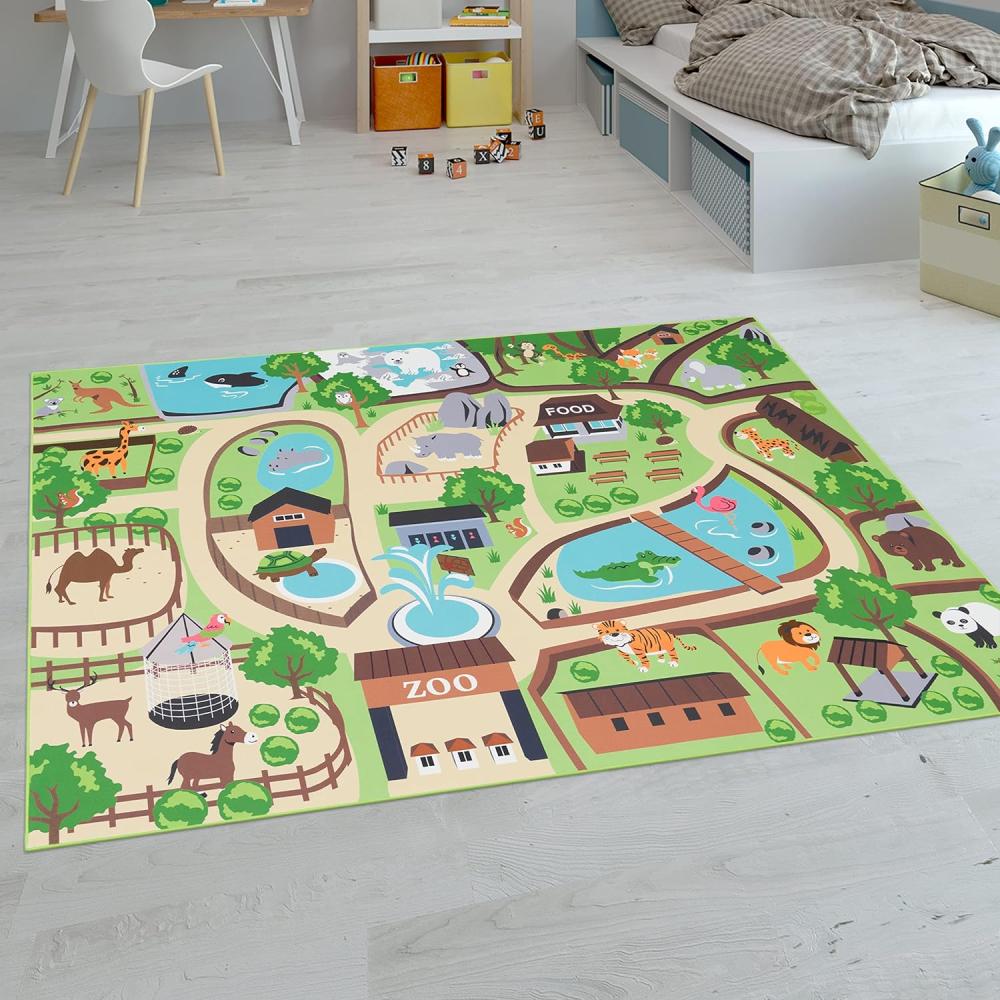 Paco Home Kinderteppich Teppich Kinderzimmer Spielteppich Junge Mädchen Modern rutschfest, Grösse:200 cm Quadrat, Farbe:Beige Bild 1
