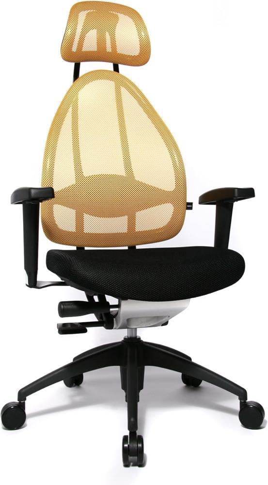 Topstar Open Art 2010 ergonomischer Bürostuhl, Schreibtischstuhl, inkl. höhenverstellbare Armlehnen, Rückenlehne und Kopfstütze, Stoff schwarz / gelb Bild 1