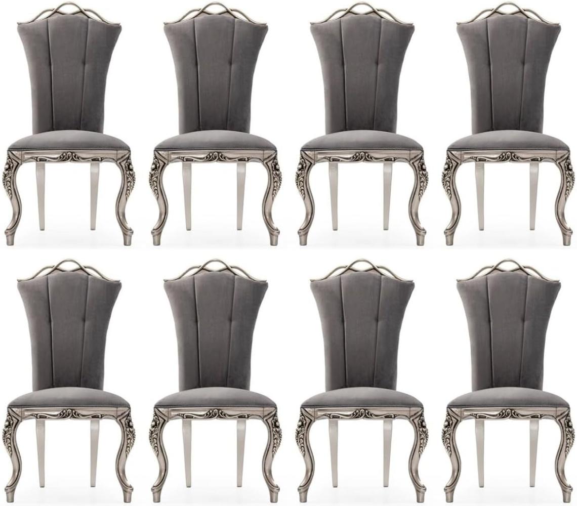 Casa Padrino Luxus Barock Esszimmer Stuhl 8er Set Grau / Silber - Prunkvolle Barockstil Küchen Stühle - Luxus Esszimmer Möbel im Barockstil - Barock Esszimmer Möbel - Barockstil Möbel Bild 1