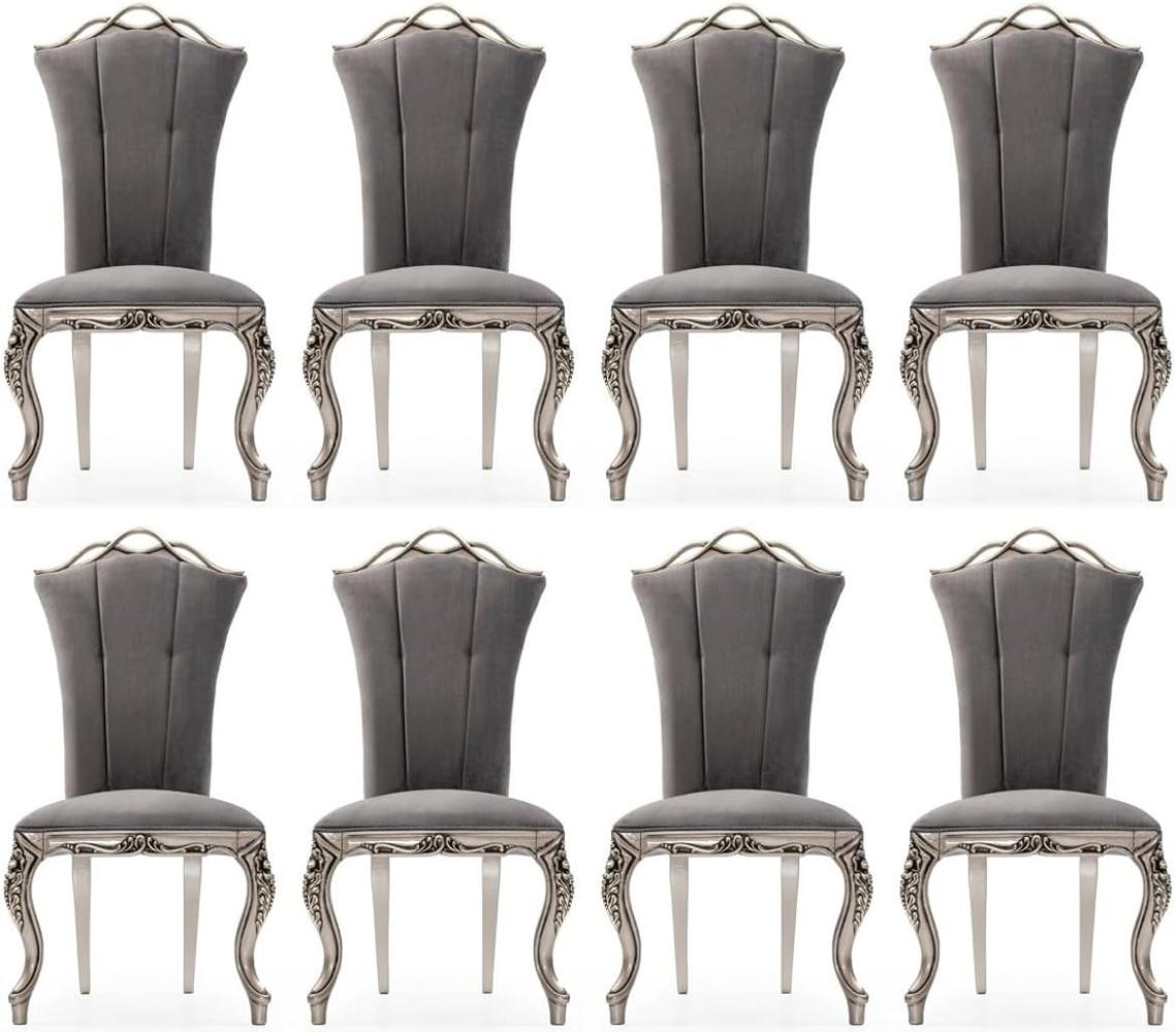 Casa Padrino Luxus Barock Esszimmer Stuhl 8er Set Grau / Silber - Prunkvolle Barockstil Küchen Stühle - Luxus Esszimmer Möbel im Barockstil - Barock Esszimmer Möbel - Barockstil Möbel Bild 1