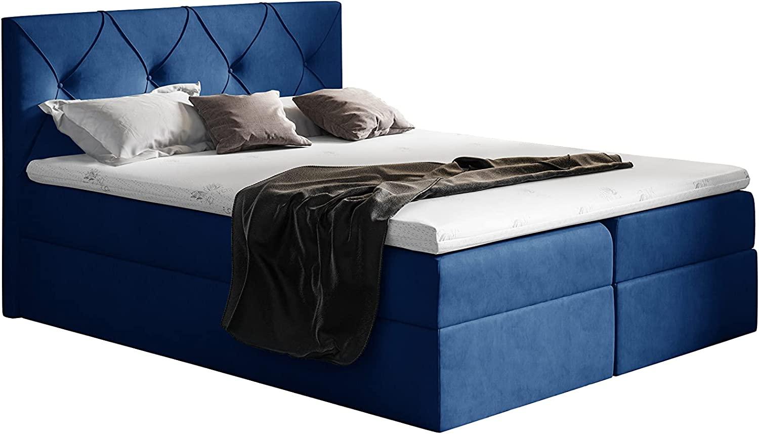 Stylefy 'Arian' Boxspringbett Velours Dunkelblau 200 x 200 cm Bild 1