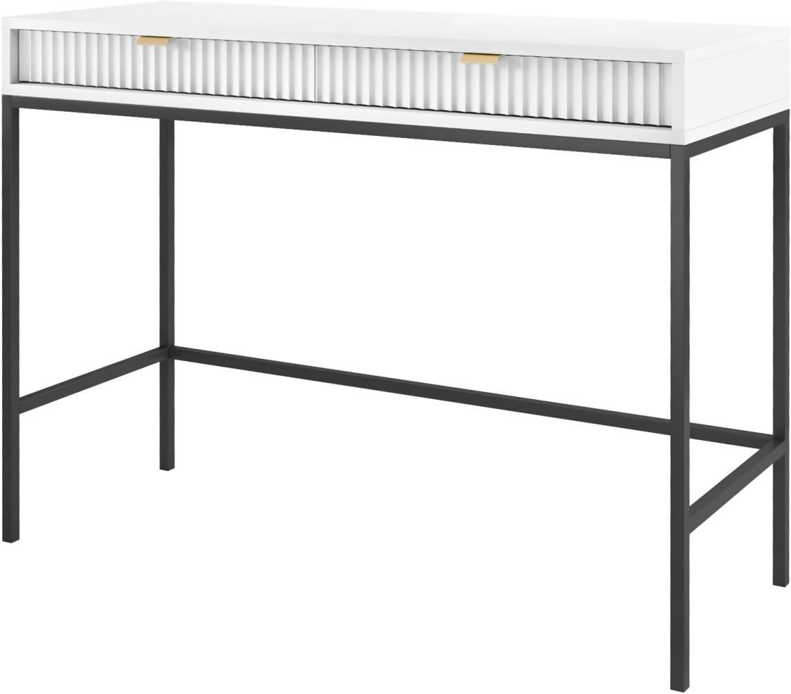 Selsey Vellore Schminktisch Schreibtisch mit Schubladen, Weiß mit geriffelten Fronten und schwarzen Metallbeinen, 104 cm breit Bild 1