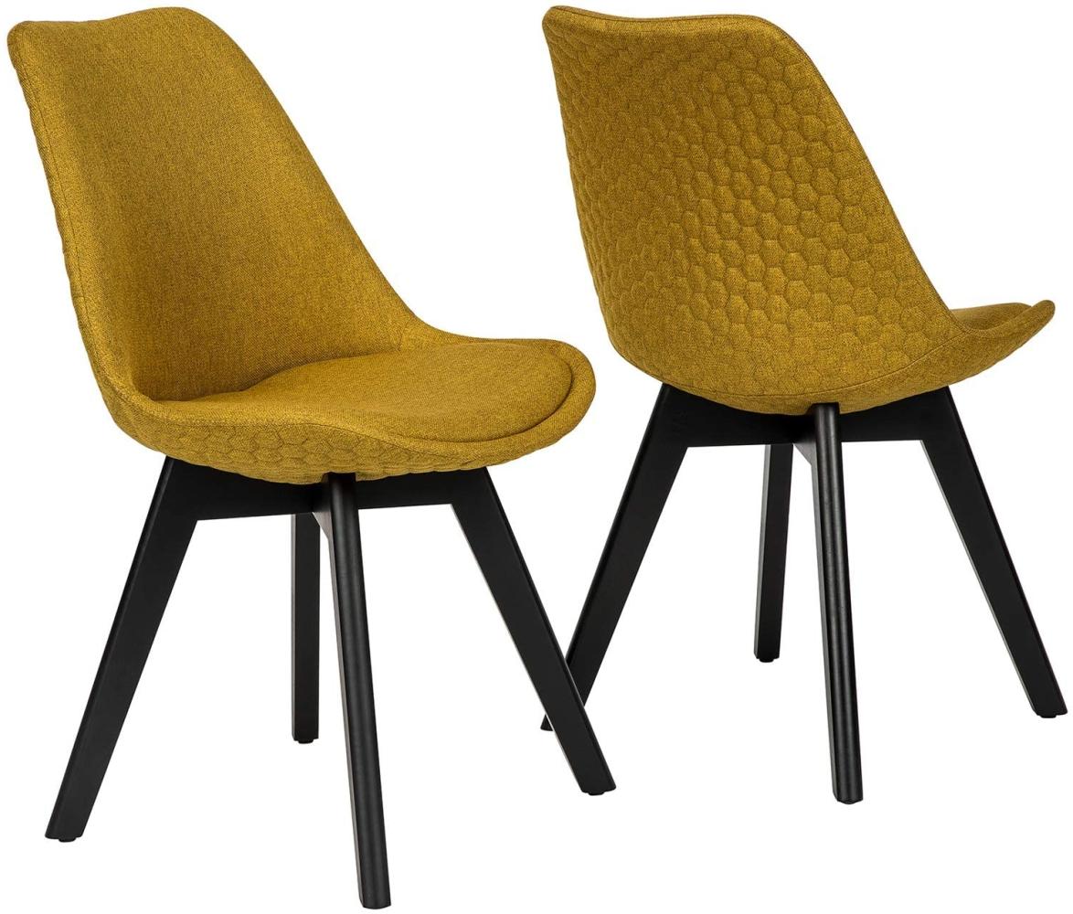 SalesFever 2er-Set Esszimmerstuhl mit Wabensteppung, Textil/Holz, L = 49 x B = 56,5 x H = 84 gelb Bild 1