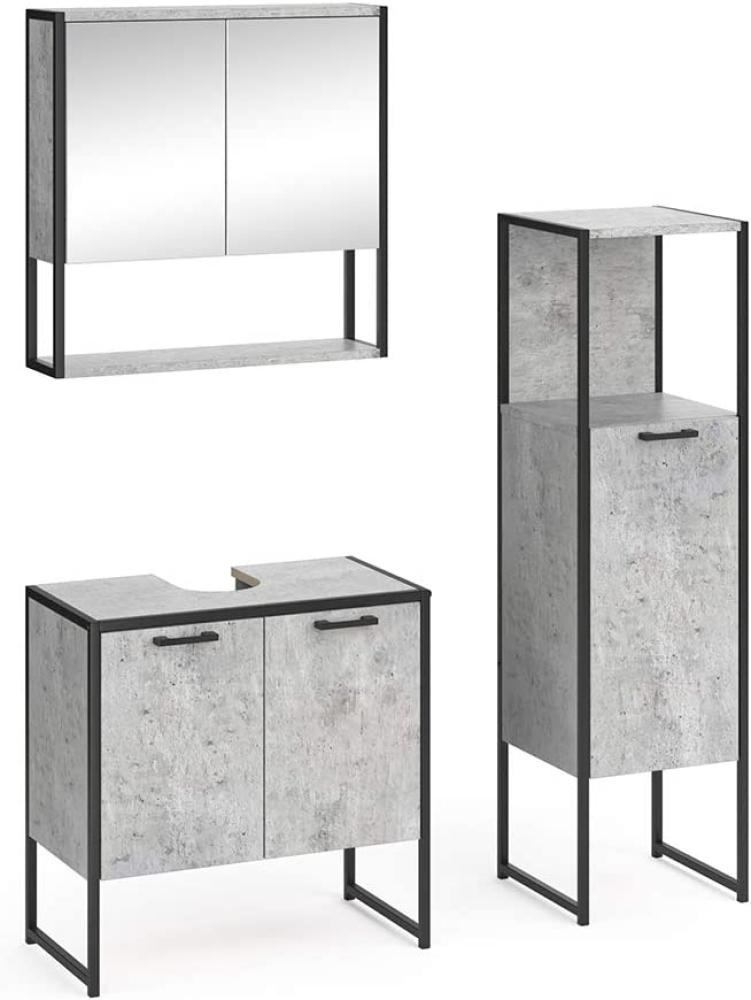 Vicco 'Fyrk' Loft Badmöbel-Set, Beton-Optik mit Spiegelschrank, Unterschrank & Midischrank Bild 1