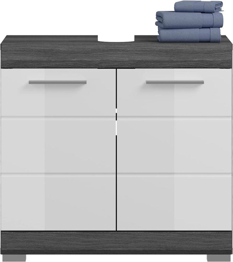 Waschbeckenunterschrank Scout in weiß Hochglanz und Rauchsilber grau 60 cm Bild 1