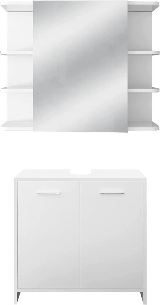 Badmöbel Set 2-Teilig modernen Stil Weiß aus Holz ML-Design Bild 1