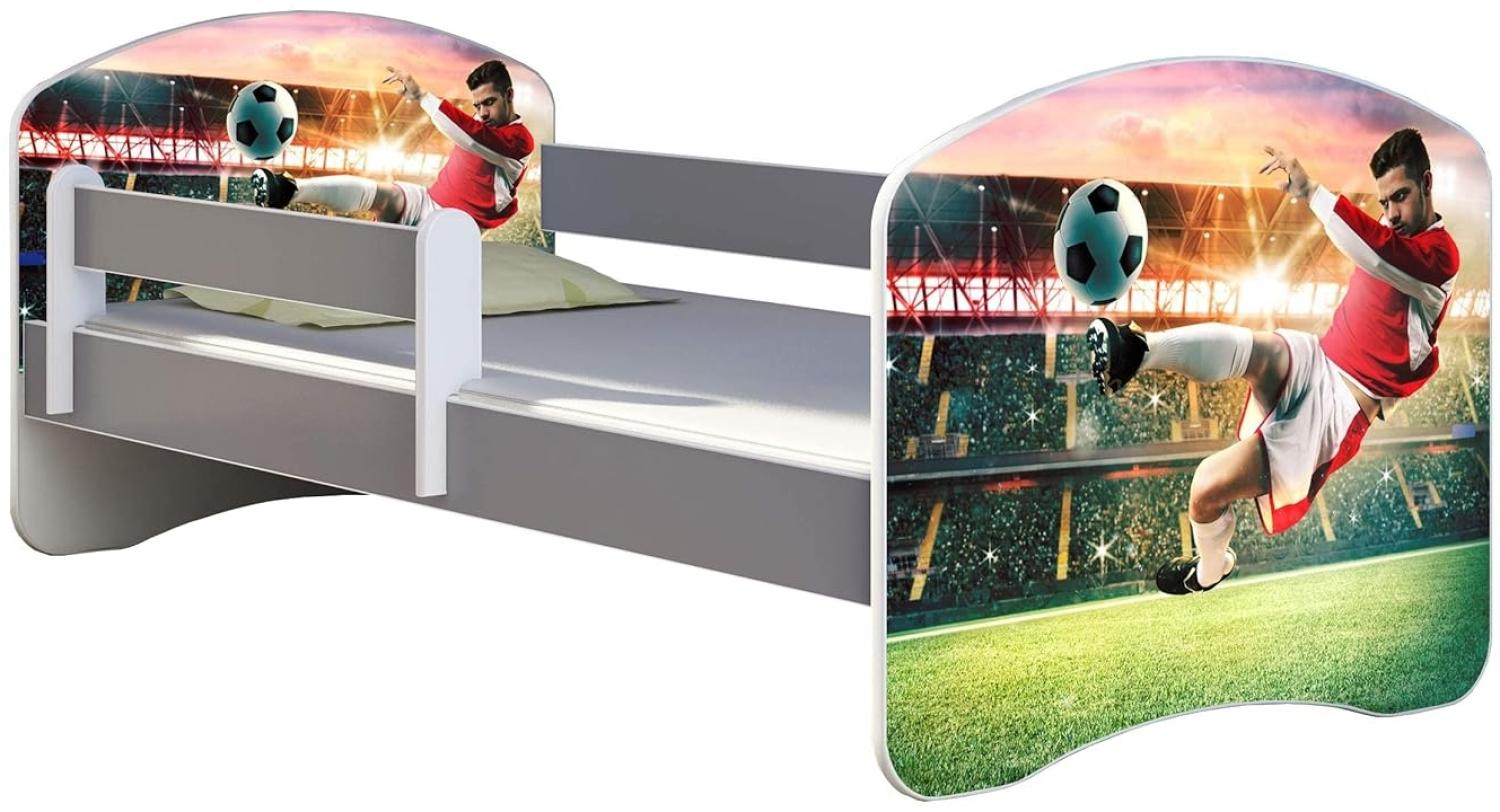 ACMA Kinderbett Jugendbett mit Einer Schublade und Matratze Grau mit Rausfallschutz Lattenrost II (37 Fußballer 2, 140x70) Bild 1