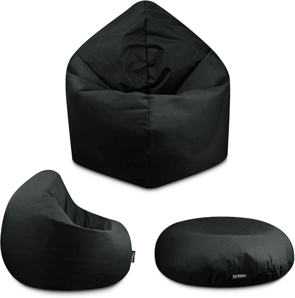 BuBiBag - 2in1 Sitzsack Bodenkissen - Outdoor Sitzsäcke Indoor Beanbag in 32 Farben und 3 Größen - Sitzkissen für Kinder und Erwachsene (145 cm Durchmesser, Schwarz) Bild 1