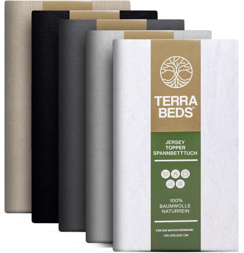 Terra Beds Premium Topper Spannbettlaken 180x200 cm - 200x200cm 160g/m2-100% Hochwertiges Oeko-TEX Baumwoll Jersey Spannbetttuch für boxspringbett Topper – Erhältlich in 10 Farben Bild 1