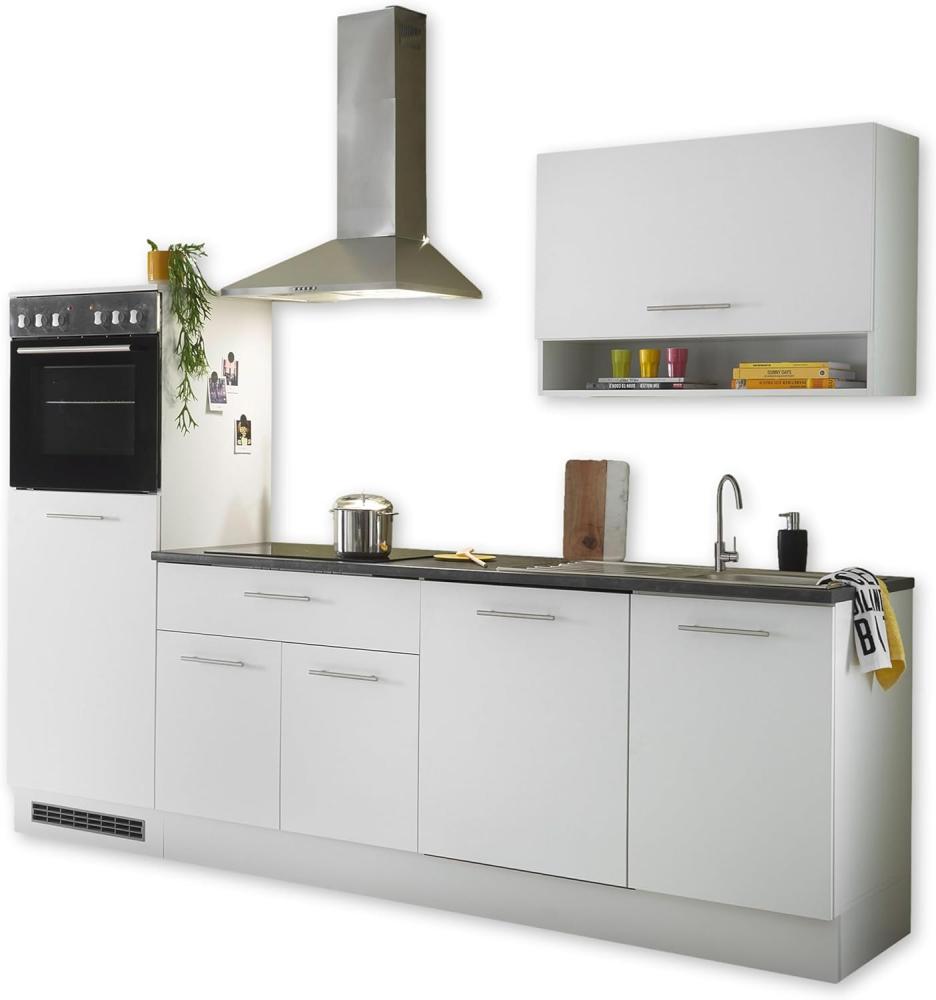 EDDY Moderne Küchenzeile ohne Elektrogeräte in Weiß matt, Metallic Grau - Geräumige Einbauküche mit viel Stauraum - 260 x 220 x 60 cm (B/H/T) Bild 1