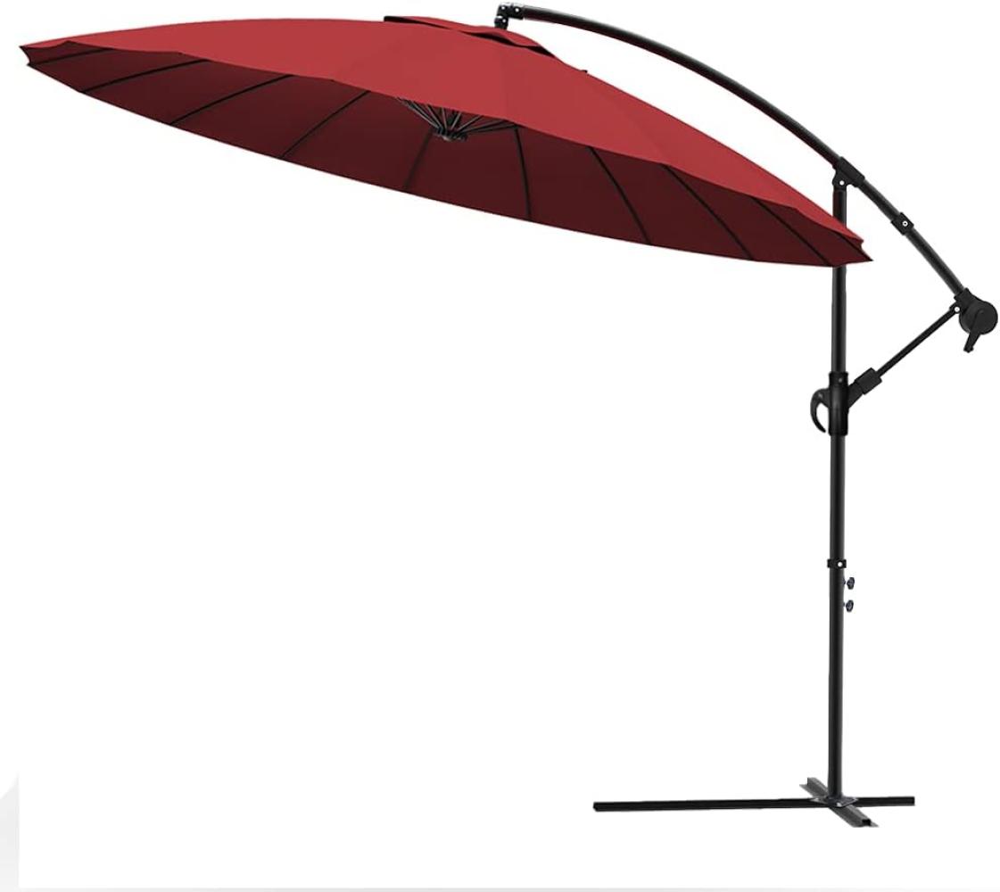 VOUNOT Ampelschirm 300 cm Rund, Shanghai Sonnenschirm mit Kurbelvorrichtung, Kurbelschirm mit Schutzhülle, Sonnenschutz UV-Schutz, Gartenschirm Marktschirm, Rot Bild 1