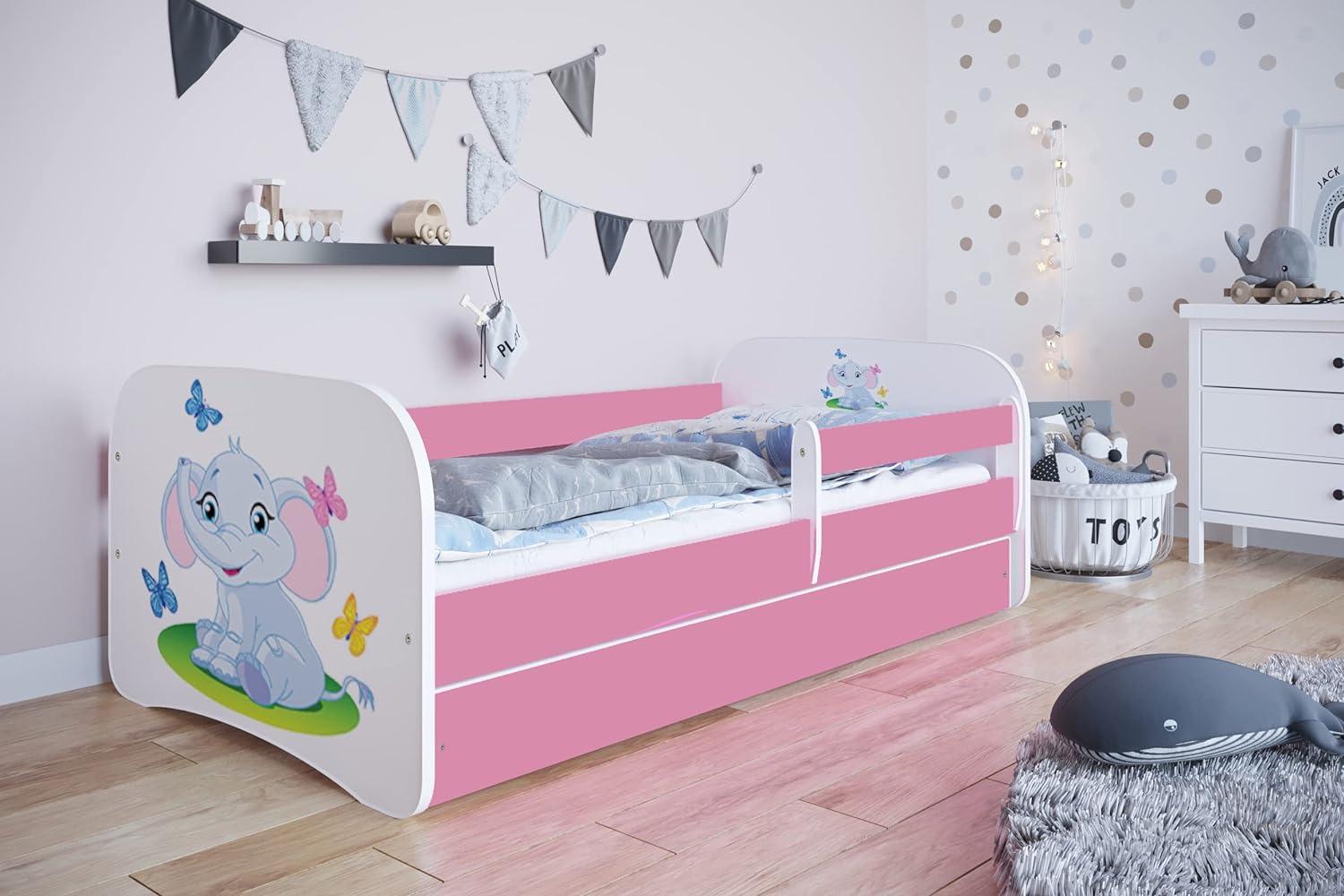 Kocot Kids 'Jumbo' Kinderbett 70 x 140 cm Rosa, mit Rausfallschutz, Matratze, Schublade und Lattenrost Bild 1