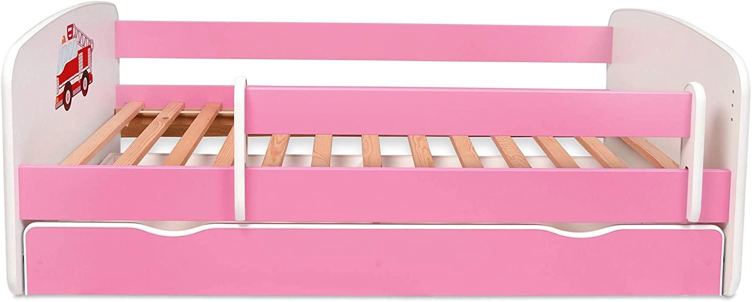 Kocot Kids 'Jumbo' Kinderbett 70 x 140 cm Rosa, mit Rausfallschutz, Matratze, Schublade und Lattenrost Bild 1