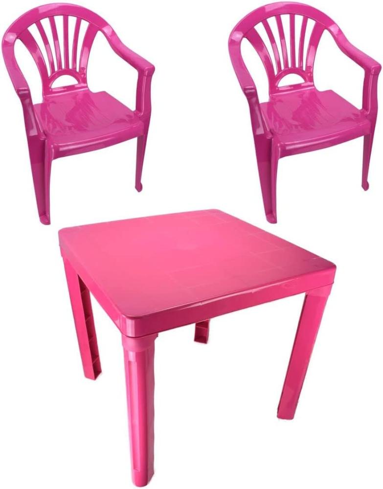 Kinder Spieltisch mit 2 Stühle in blau, grün, orange oder pink Gartensitzgruppe pink Bild 1