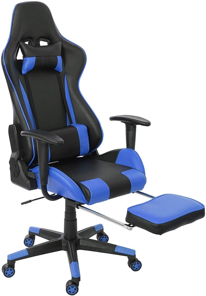 Relax-Bürostuhl HWC-D25 XXL, Schreibtischstuhl Gamingstuhl, 150kg belastbar Fußstütze ~ schwarz/blau Bild 1