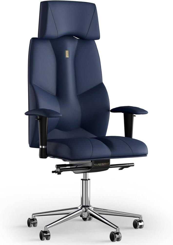 KULIK SYSTEM Business – Chefsessel Schreibtischstuhl mit patentierter, ergonomischer Rückenstütze und Sitzkissen, ergonomischer Bürostuhl, Computerstuhl für Zuhause, PU-Leder (blau) Bild 1