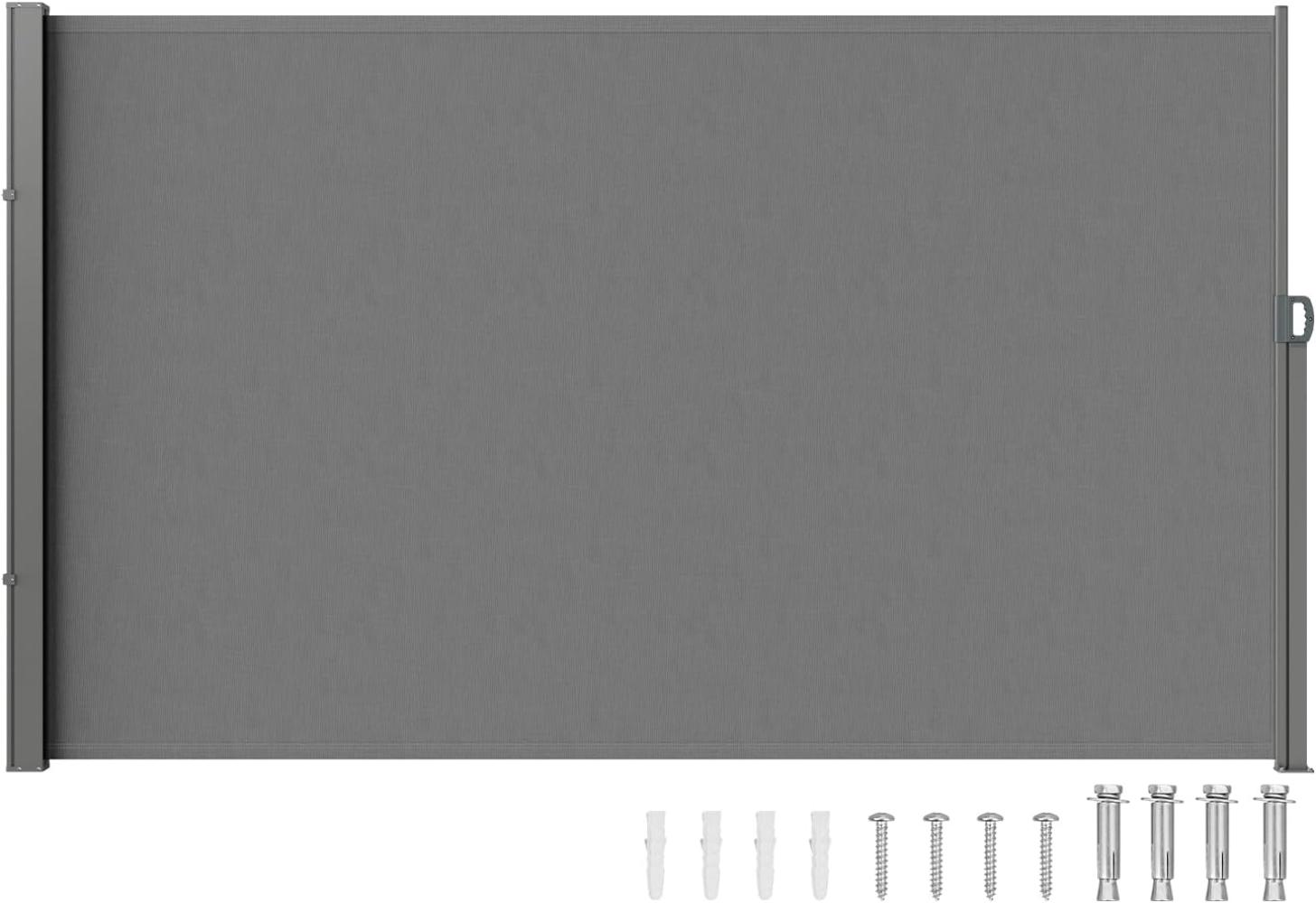 VEVOR Seitenmarkise 200 x 300 cm Seitenwandmarkise aus 180 g/m² Polyestergewebe mit PU-Beschichtung Markise einziehbarer Griff mit Federmechanismus Sichtschutz Blickschutz für Balkone Innenhöfe Grau Bild 1