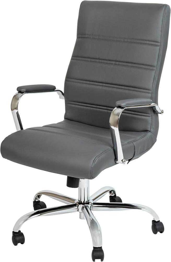 Flash Furniture Chefsessel mit hoher Rückenlehne, drehbarer Bürostuhl mit Metall-Armlehnen, Leder, graues LeatherSoft, Chrom-Gestell, 1 Stück Bild 1