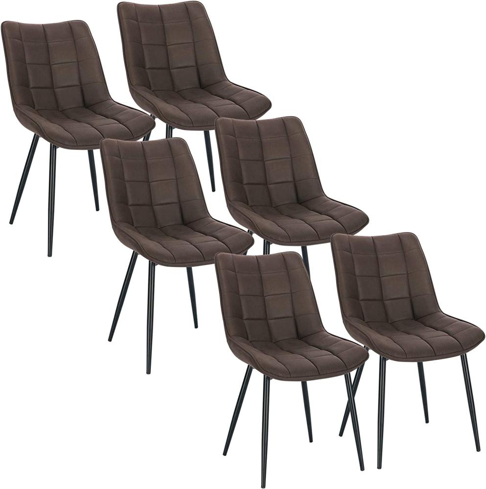 WOLTU 6 x Esszimmerstühle 6er Set Esszimmerstuhl Küchenstuhl Polsterstuhl Design Stuhl mit Rückenlehne, mit Sitzfläche aus Stoffbezug, Gestell aus Metall, Dunkelbraun, BH247dbr-6 Bild 1