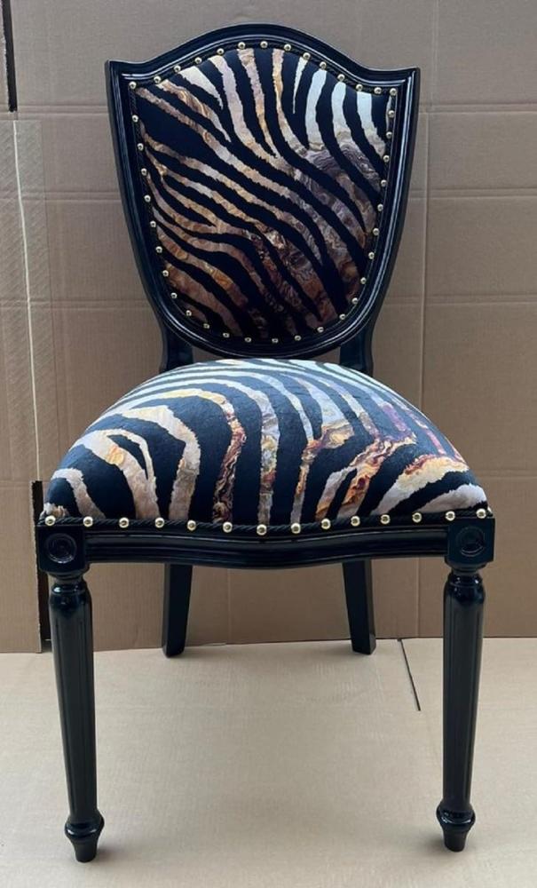 Casa Padrino Luxus Art Deco Esszimmer Stuhl mit Design Mehrfarbig / Schwarz - Eleganter Massivholz Stuhl - Art Deco Esszimmer Möbel Bild 1