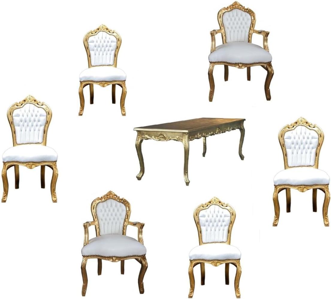 Casa Padrino Barock Esszimmer Set Gold/Weiss - Esstisch + 6 Stühle Bild 1