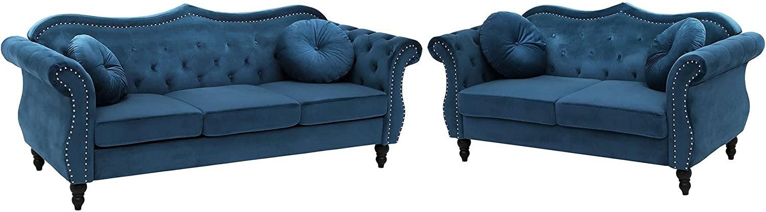 SKIEN Sofa Set 5-Sitzer, Samtstoff, blau Bild 1