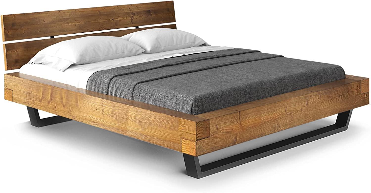 Möbel-Eins CURBY Balkenbett mit Holz-Kopfteil, Kufenfuß, Material Massivholz vintage 180 x 220 cm Bild 1