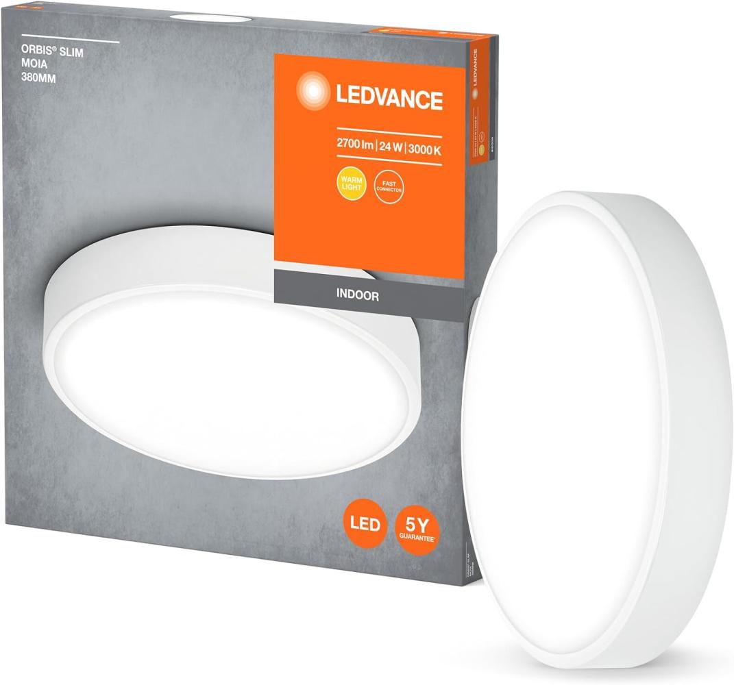 Ledvance ORBIS Slim Moia LED-Deckenleuchte 380mm, weiß, 24W, 2600lm, warmweißes Licht, sehr homogene Lichtverteilung, lange Lebensdauer, fest verbautes LED-Modul, rund, IP20 Schutzklasse, 3000K Bild 1