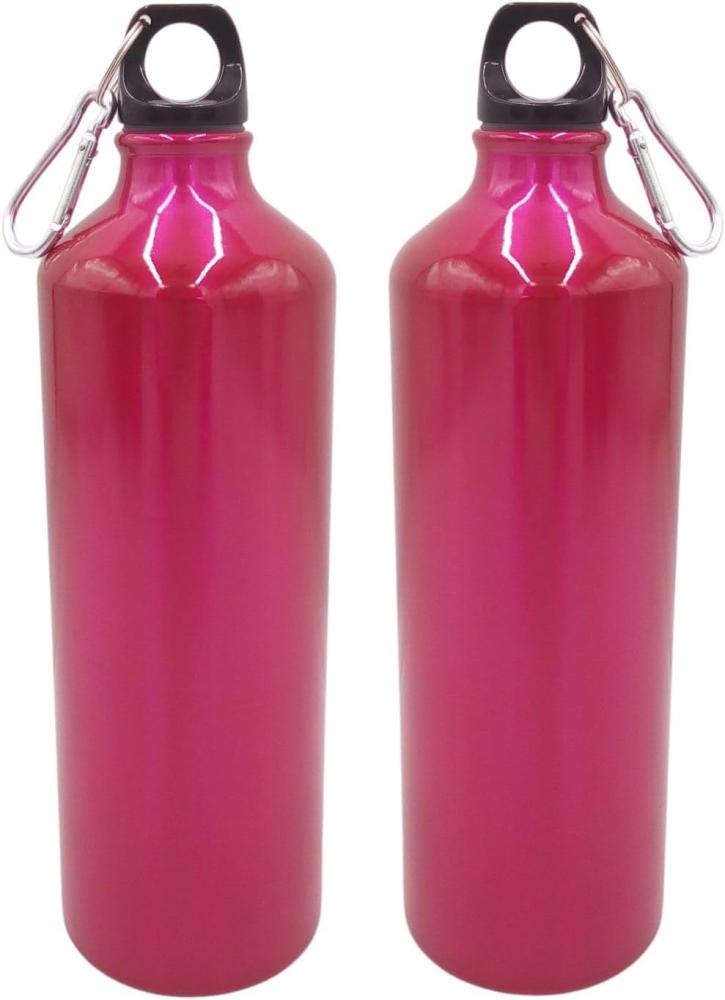 2x Aluminium Trinkflasche 1 Liter pink mit Karabiner Wasserflasche Sportflasche Bild 1