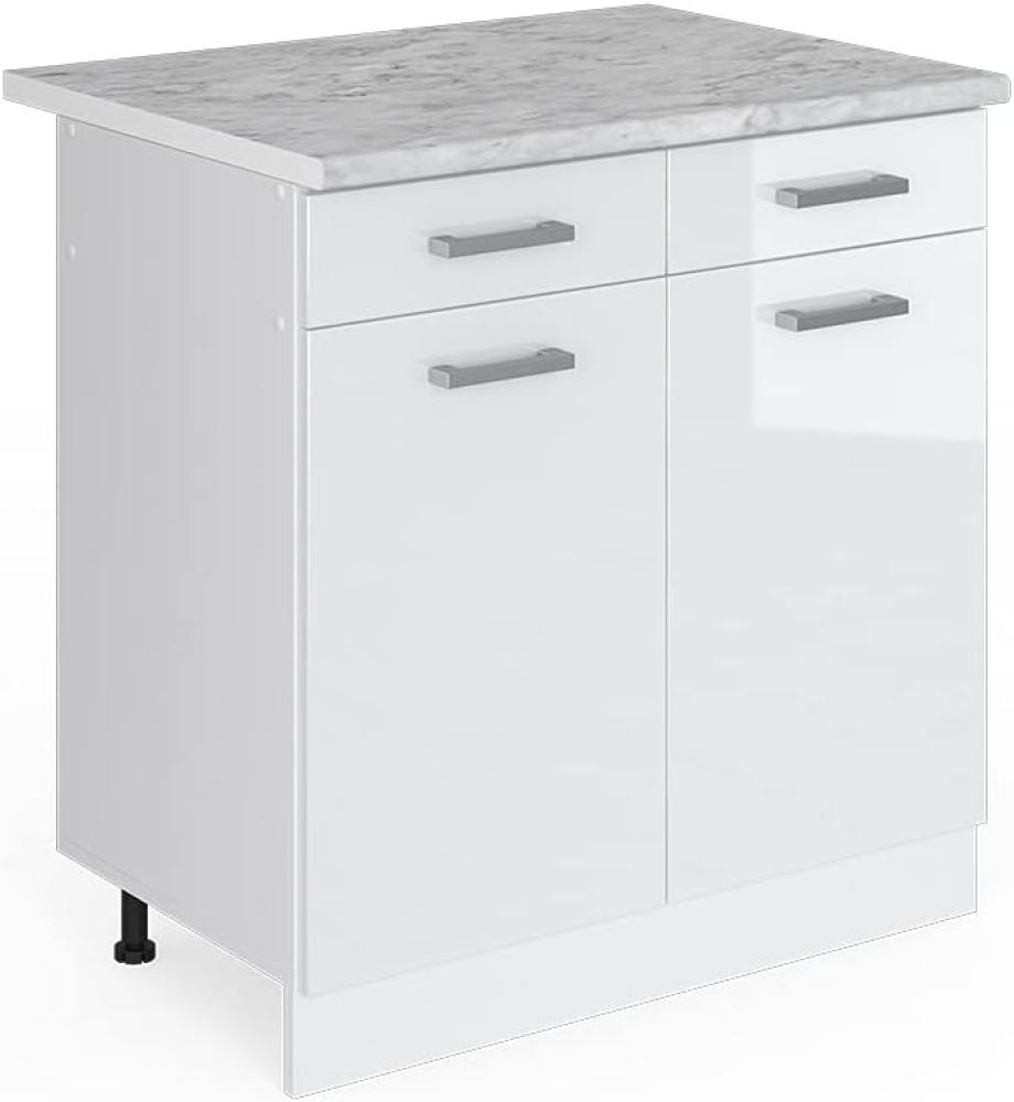 Vicco Küchenschrank R-Line Küchenzeile Hängeschrank Unterschrank Küchenschränke Küchenunterschrank Arbeitsplatte (weiß mit Arbeitsplatte, Schubunterschrank 80 cm) Bild 1